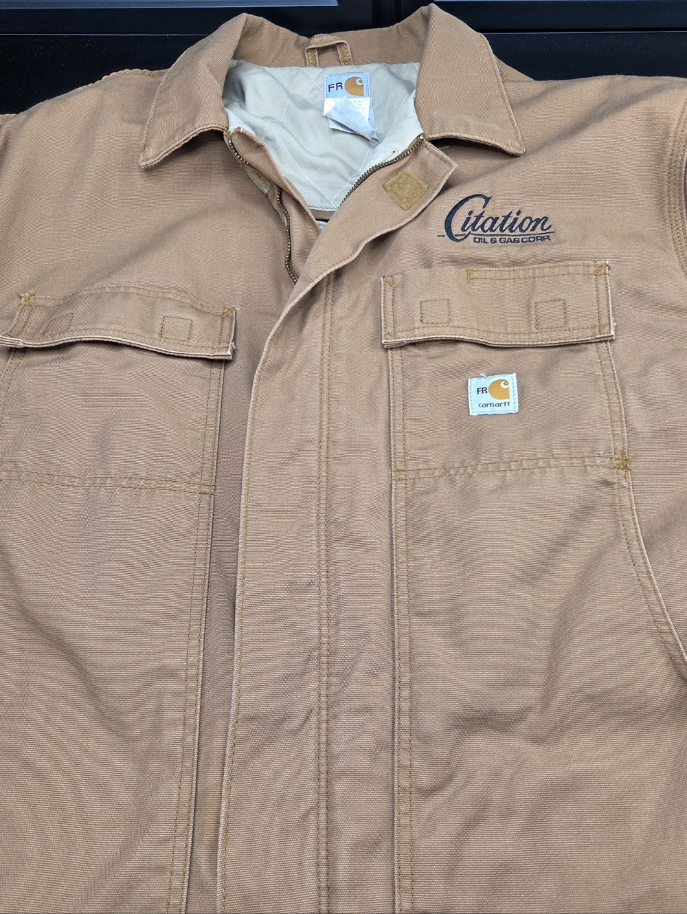 Carhartt Brown FR Work Shirt Jacket with Citation Patch & Lanyard Opening